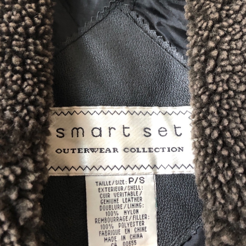 Smart Set Vintage 90s Brown Leather Aviator Jacket Crop Double Breasted Small - Picture 13 of 13
